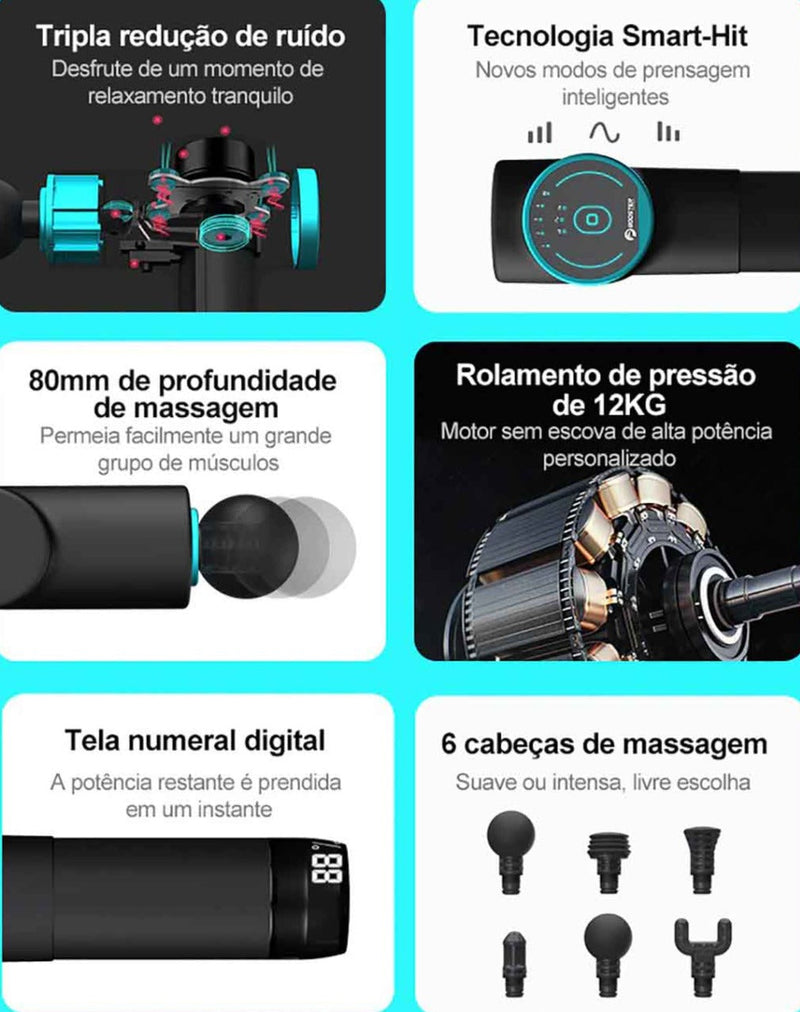 Massageador Portátil Booster M2 c/ Touchscreen 6 Ponteiras